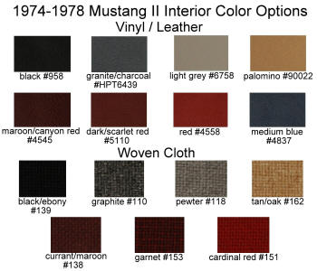 1974, 1975, 1976, 1977, 1978 Mustang II Interior Upholstery Color Options